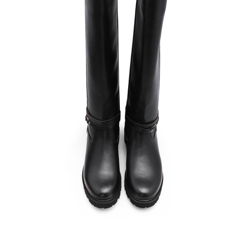 Bota Salto Raso Mulher Pele Preto
