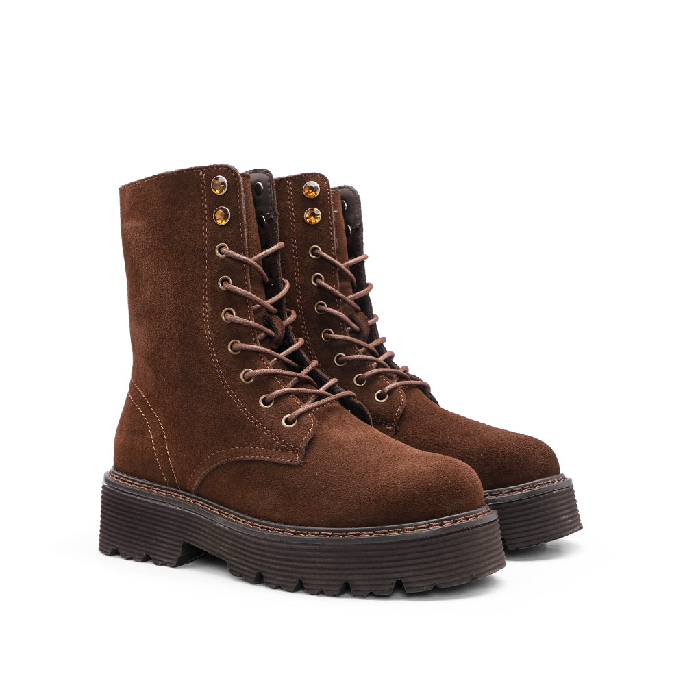 Bota Militar Mulher Camurça Castanho