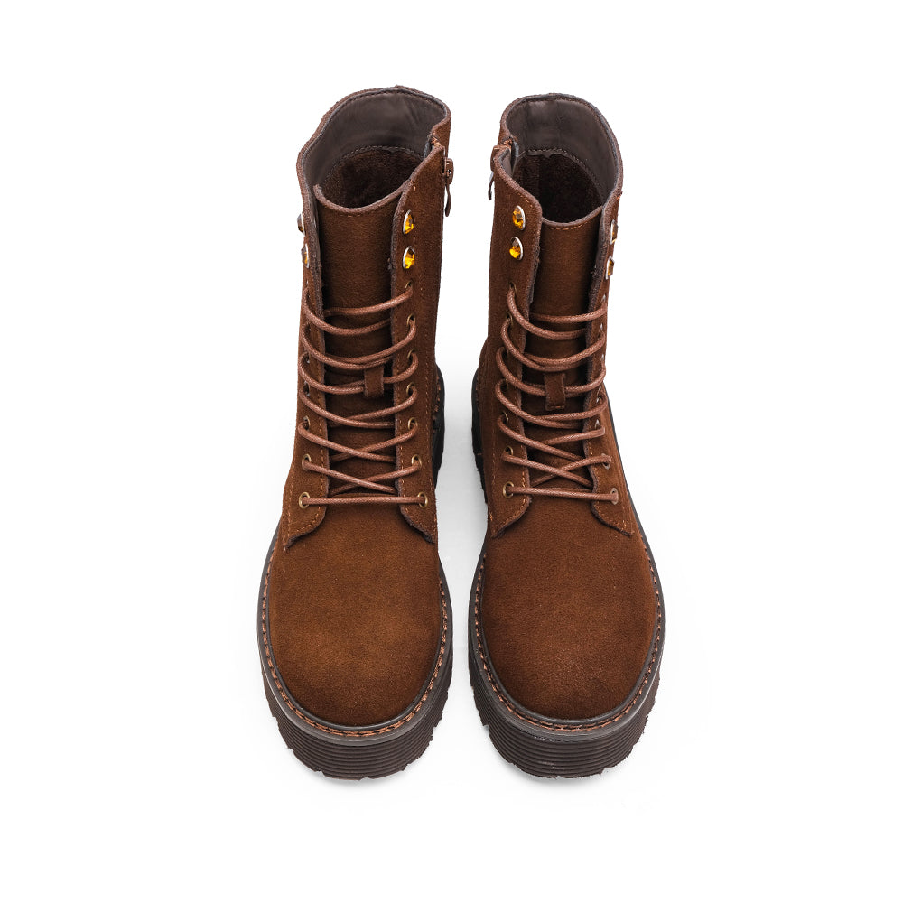 Bota Militar Mulher Camurça Castanho