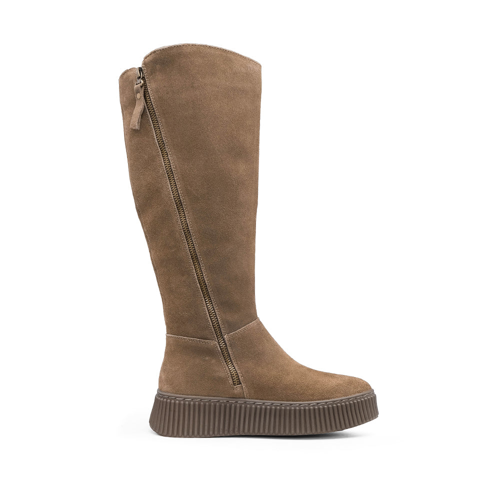 Bota Salto Raso Mulher Camurça Taupe