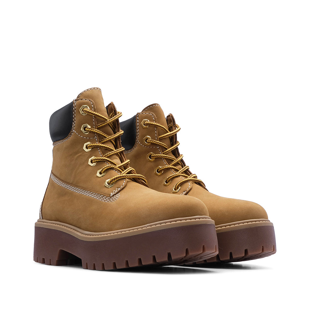 Botim Plataforma Mulher Nobuck Camel