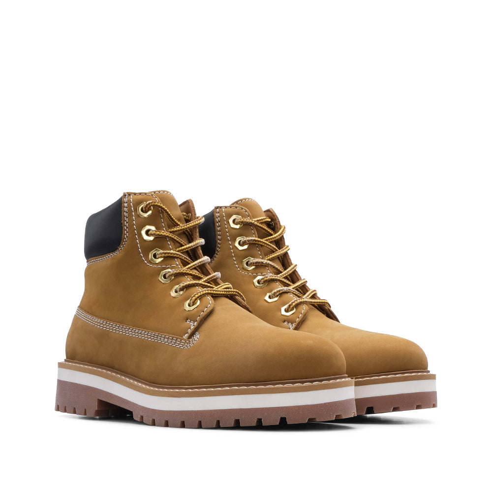 Botim Salto Raso Mulher Nobuck Camel