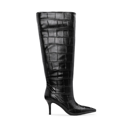Bota Cano Alto Mulher Animal Print Preto