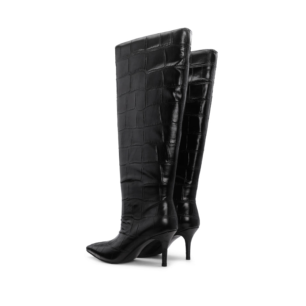 Bota Cano Alto Mulher Animal Print Preto
