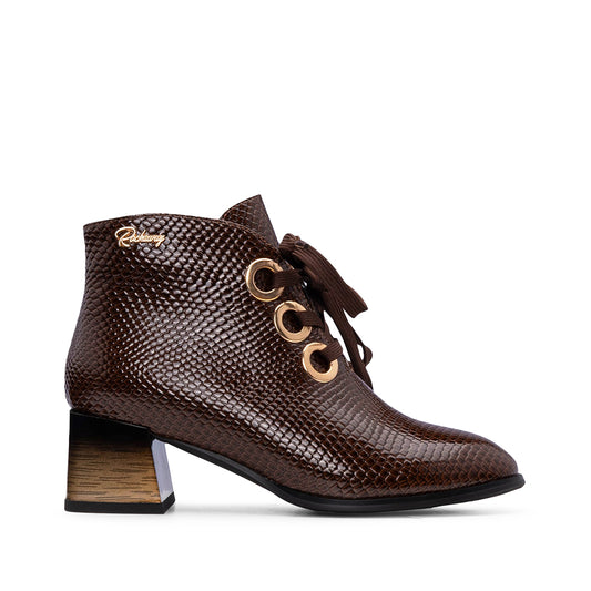Women's Casual Brown Patent Leather Ankle Boots