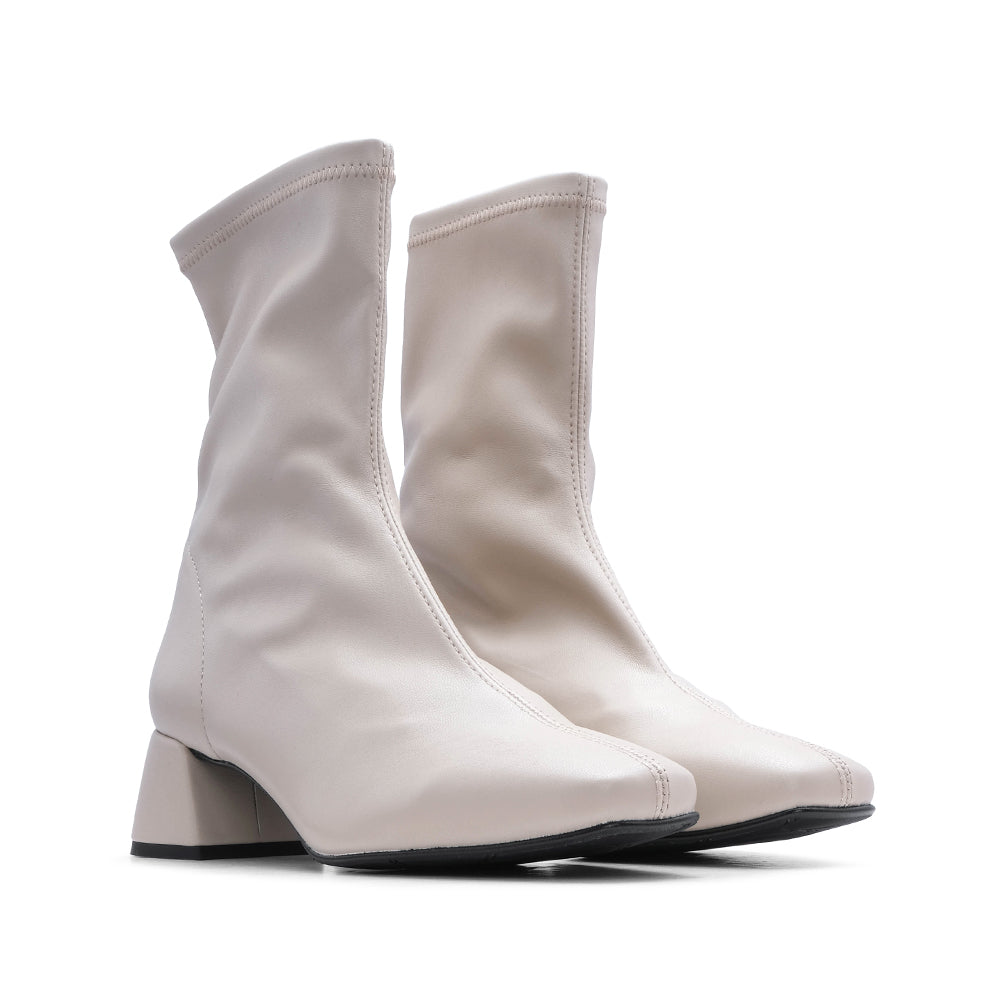 Botim Salto Médio Mulher Pele Sintética Bege