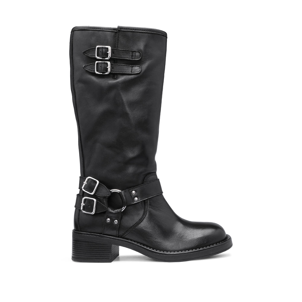 Bota Biker Mulher Pele Preto
