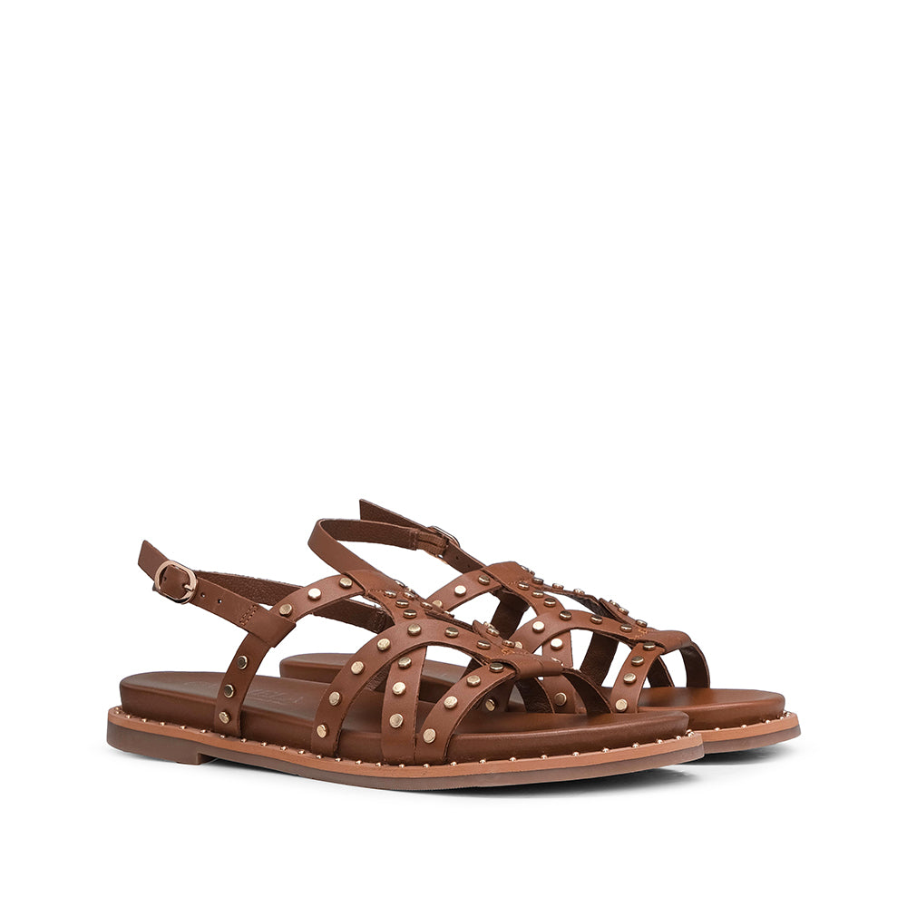 Sandália Salto Raso Mulher Camel