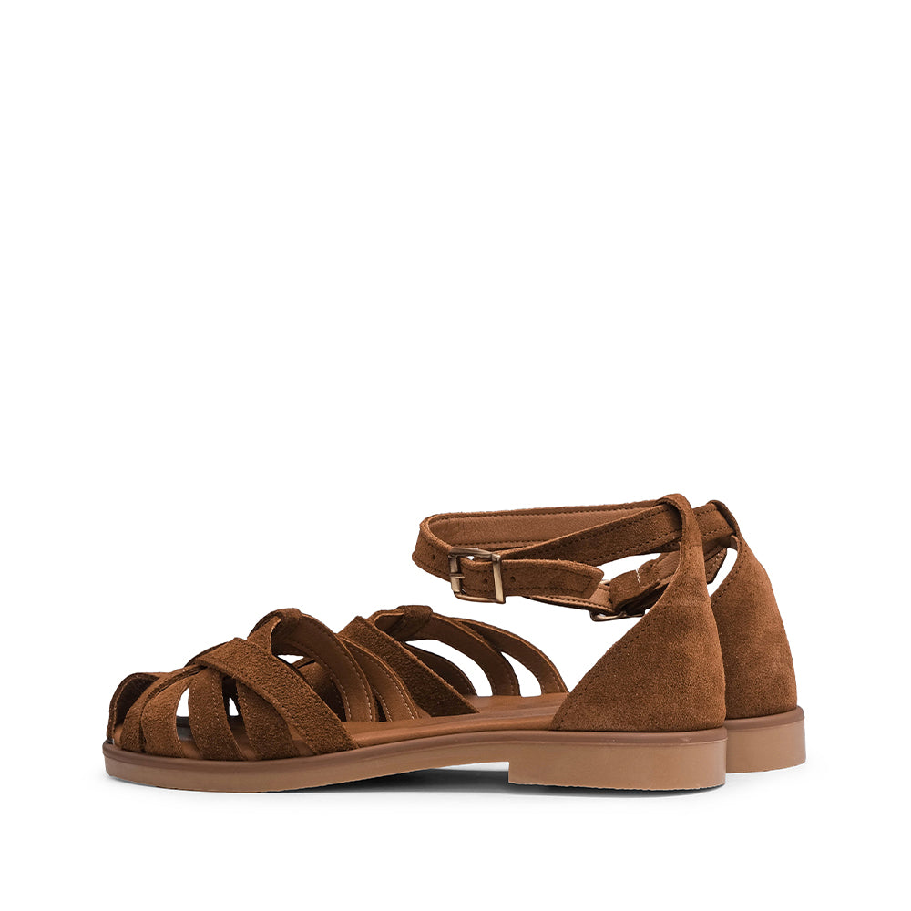 Sandália Salto Raso Mulher Camurça Camel
