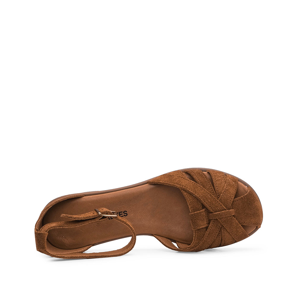 Sandália Salto Raso Mulher Camurça Camel