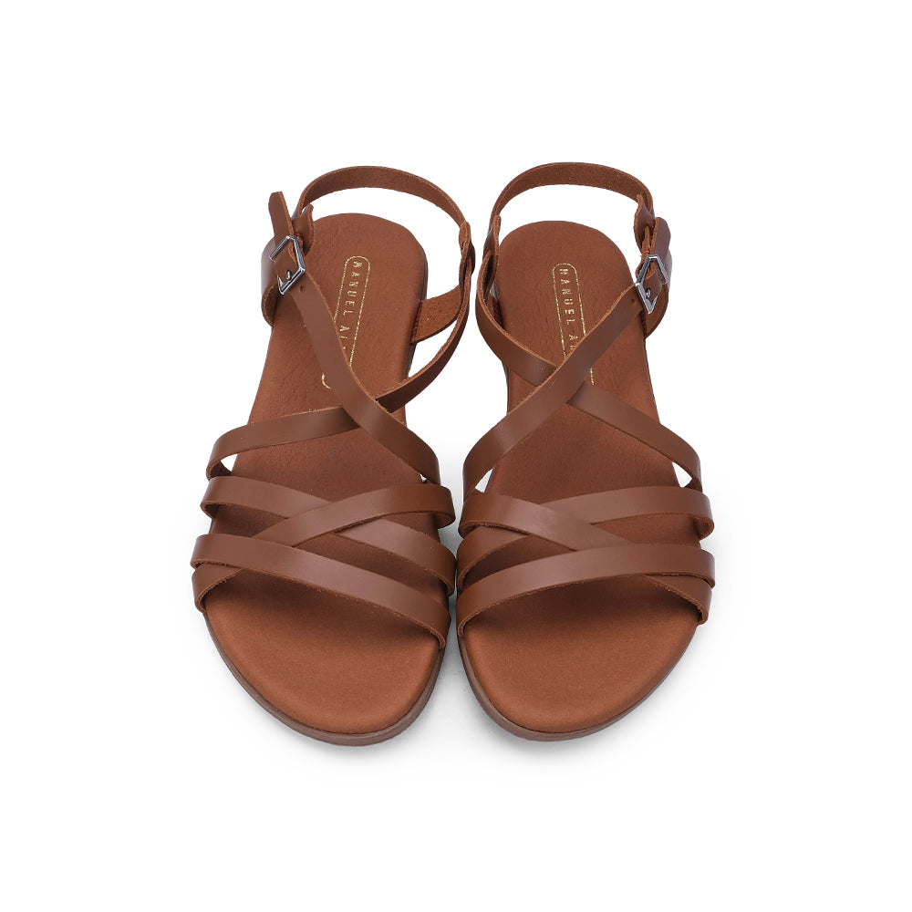Sandália de Tiras com Salto Raso Mulher Pele Camel