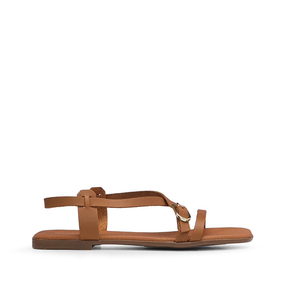 Sandália Salto Raso Mulher Pele Camel
