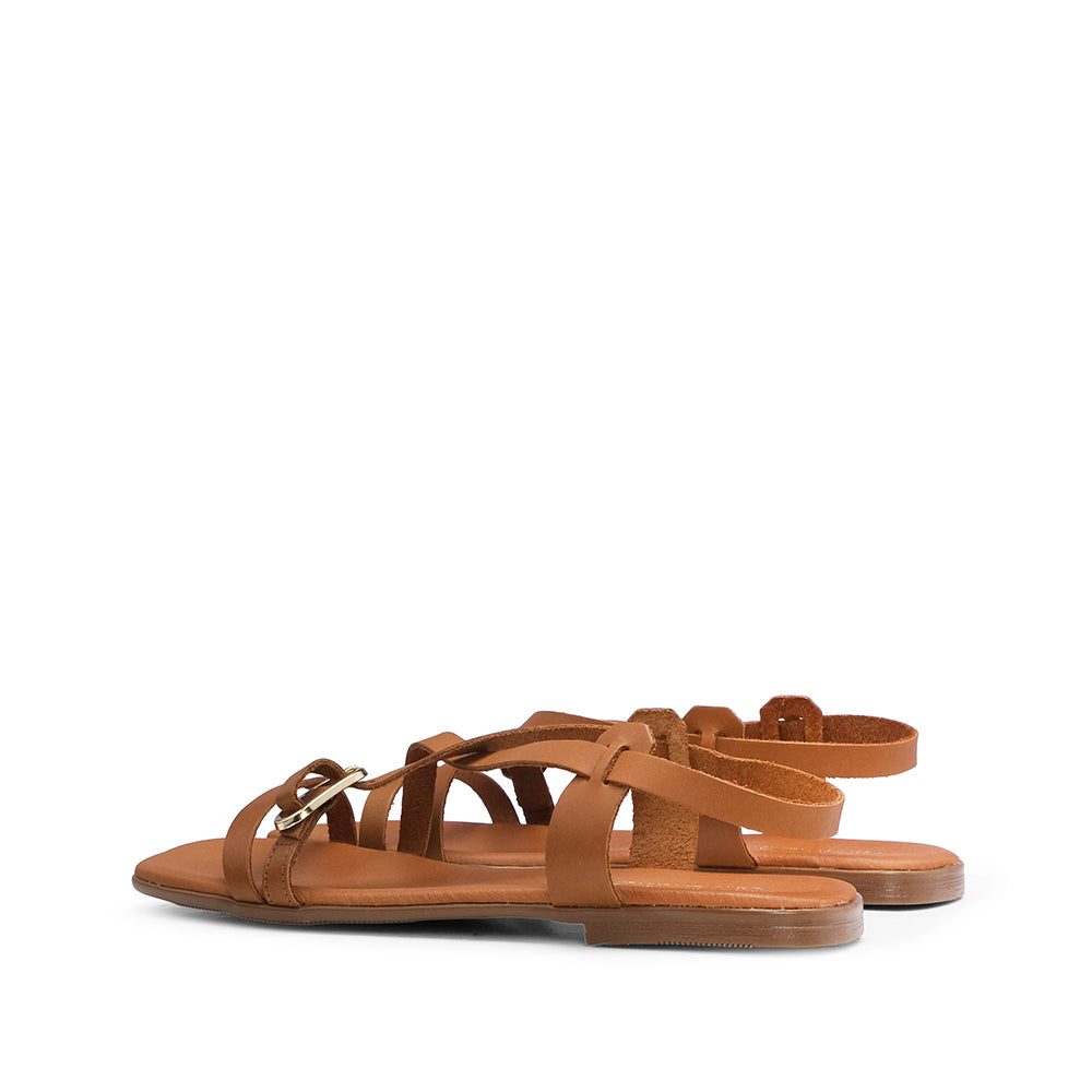 Sandália Salto Raso Mulher Pele Camel