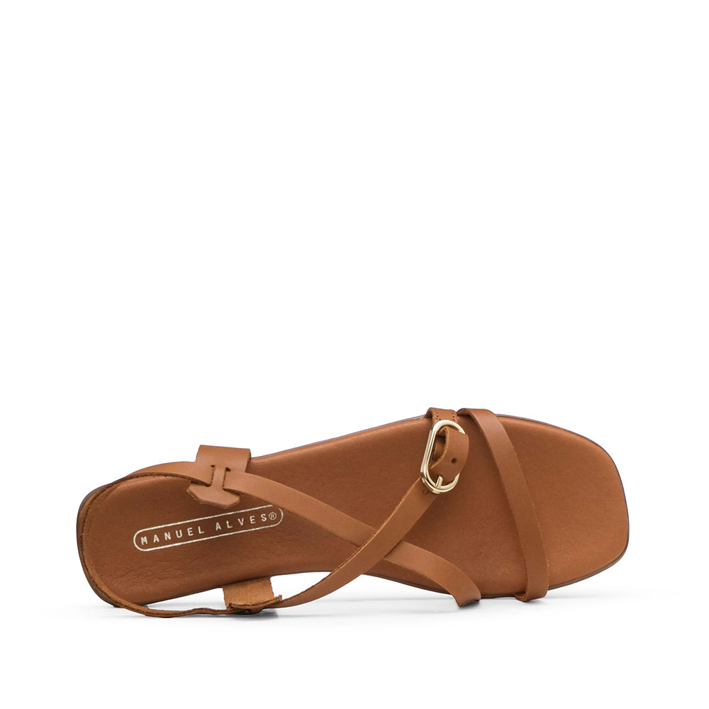 Sandália Salto Raso Mulher Pele Camel