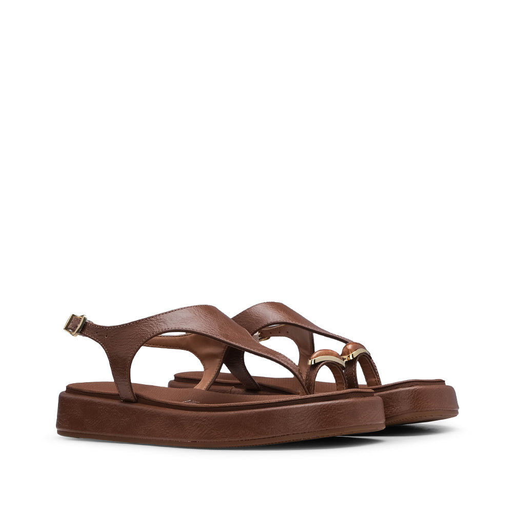 Sandália Salto Raso Mulher Camel