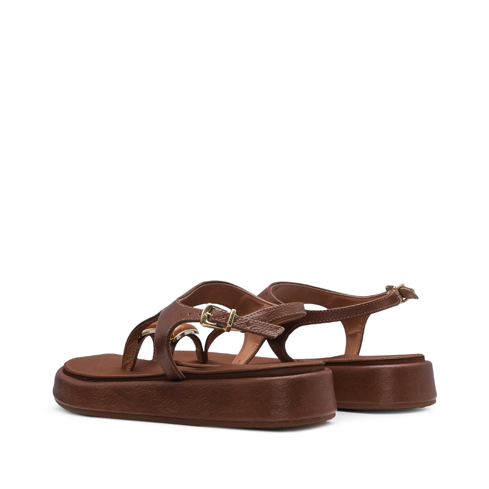 Sandália Salto Raso Mulher Camel