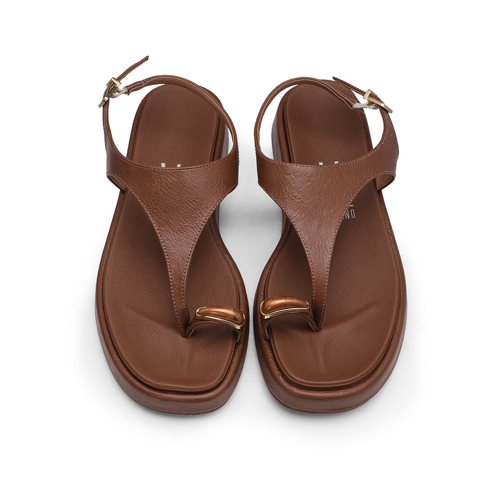 Sandália Salto Raso Mulher Camel