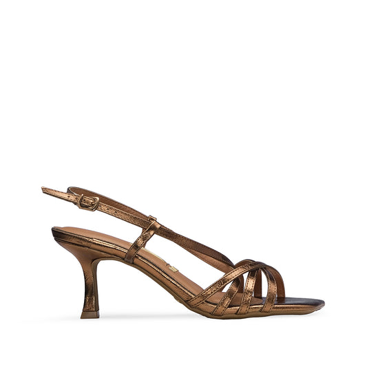 Sandália Salto Alto Mulher Metalizado Bronze