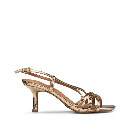 Sandália Salto Alto Mulher Metalizado Dourado