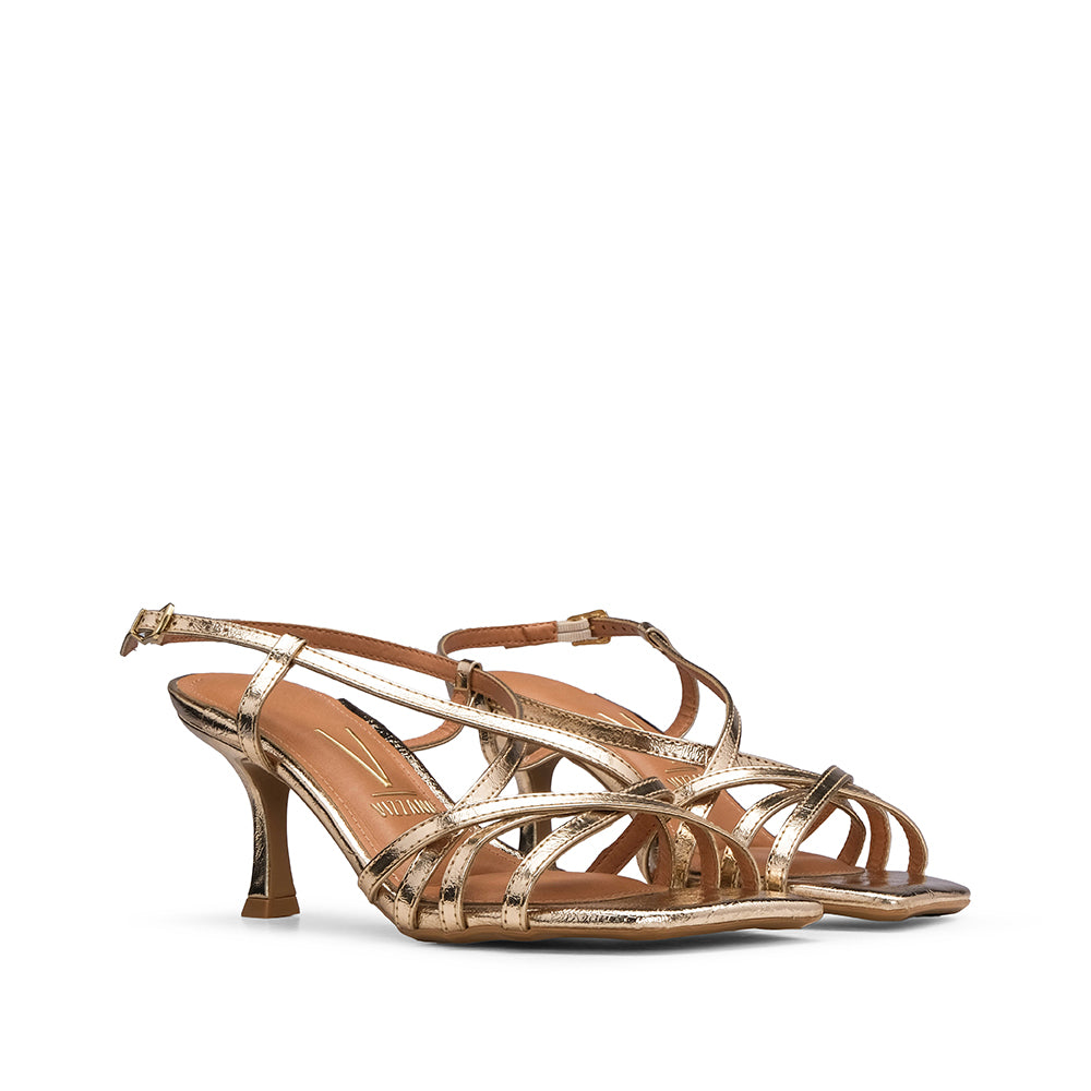 Sandália Salto Alto Mulher Metalizado Dourado