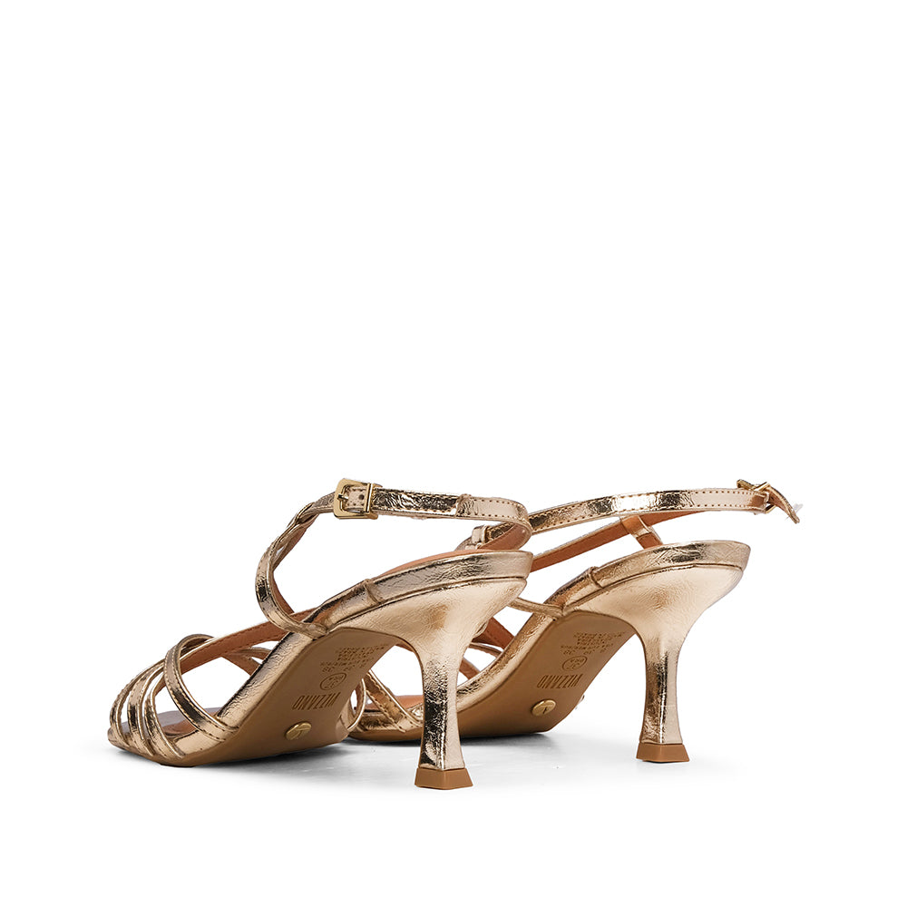 Sandália Salto Alto Mulher Metalizado Dourado