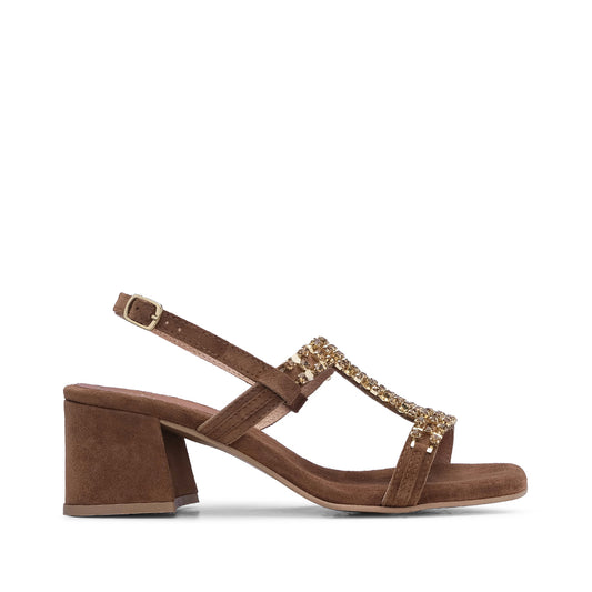Sandália Salto Médio Mulher Camurça Camel