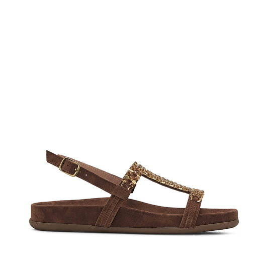 Sandália Salto Raso Mulher Camurça Camel