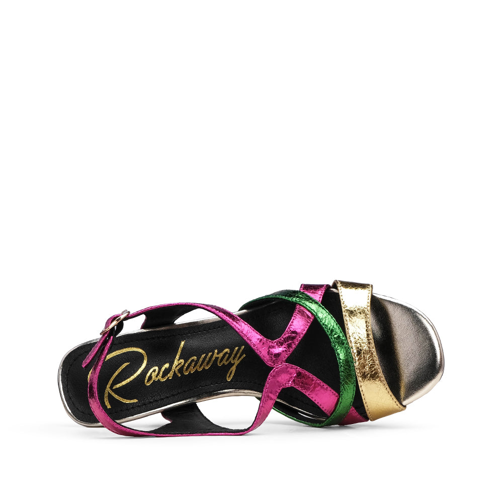 Sandália Salto Alto Mulher Metalizado Multicolor