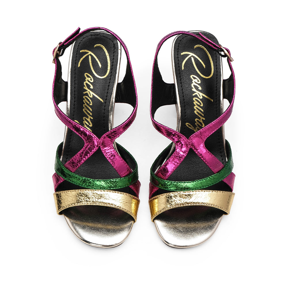 Sandália Salto Alto Mulher Metalizado Multicolor