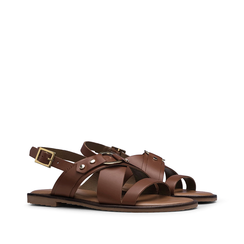 Sandália Salto Raso Mulher Camel