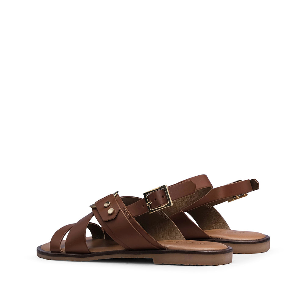 Sandália Salto Raso Mulher Camel