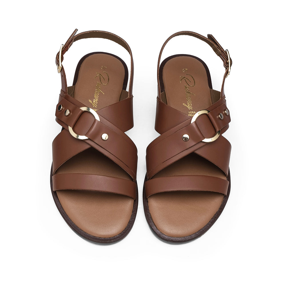 Sandália Salto Raso Mulher Camel