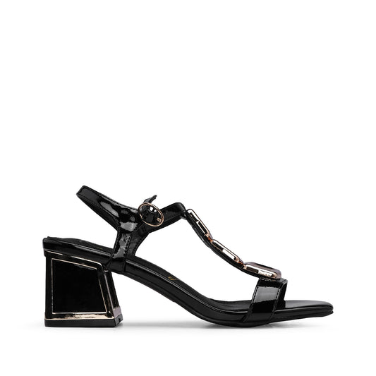 Sandália Salto Médio Mulher Verniz Preto