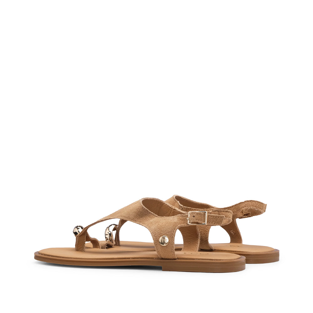 Sandália Salto Raso Mulher Camurça Camel