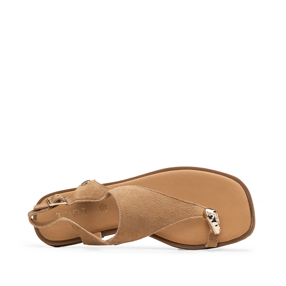 Sandália Salto Raso Mulher Camurça Camel