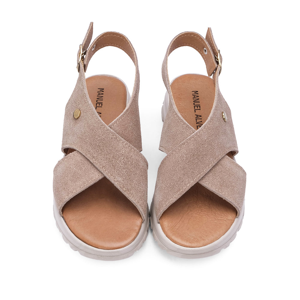 Sandália Plataforma Mulher Camurça Taupe