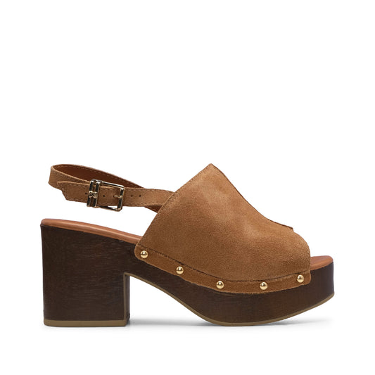 Sandália Salto Cunha Mulher Camurça Camel