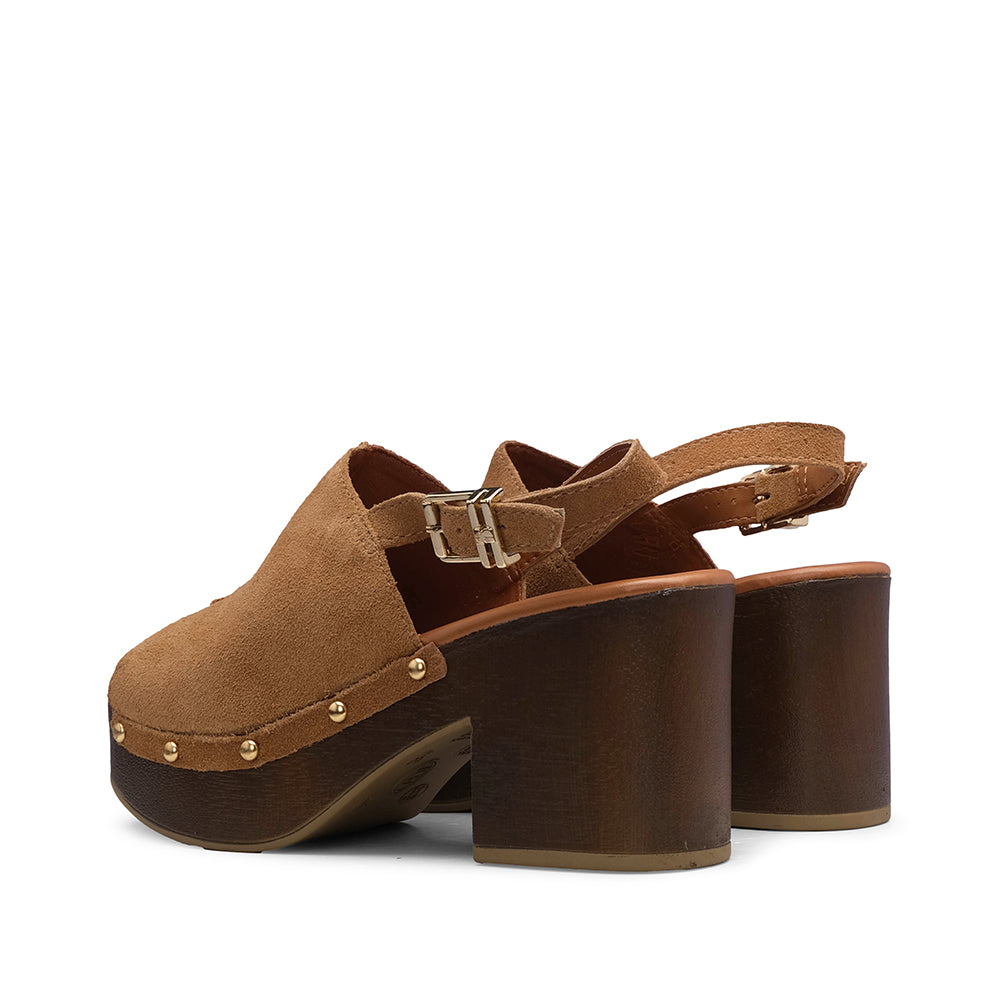 Sandália Salto Cunha Mulher Camurça Camel