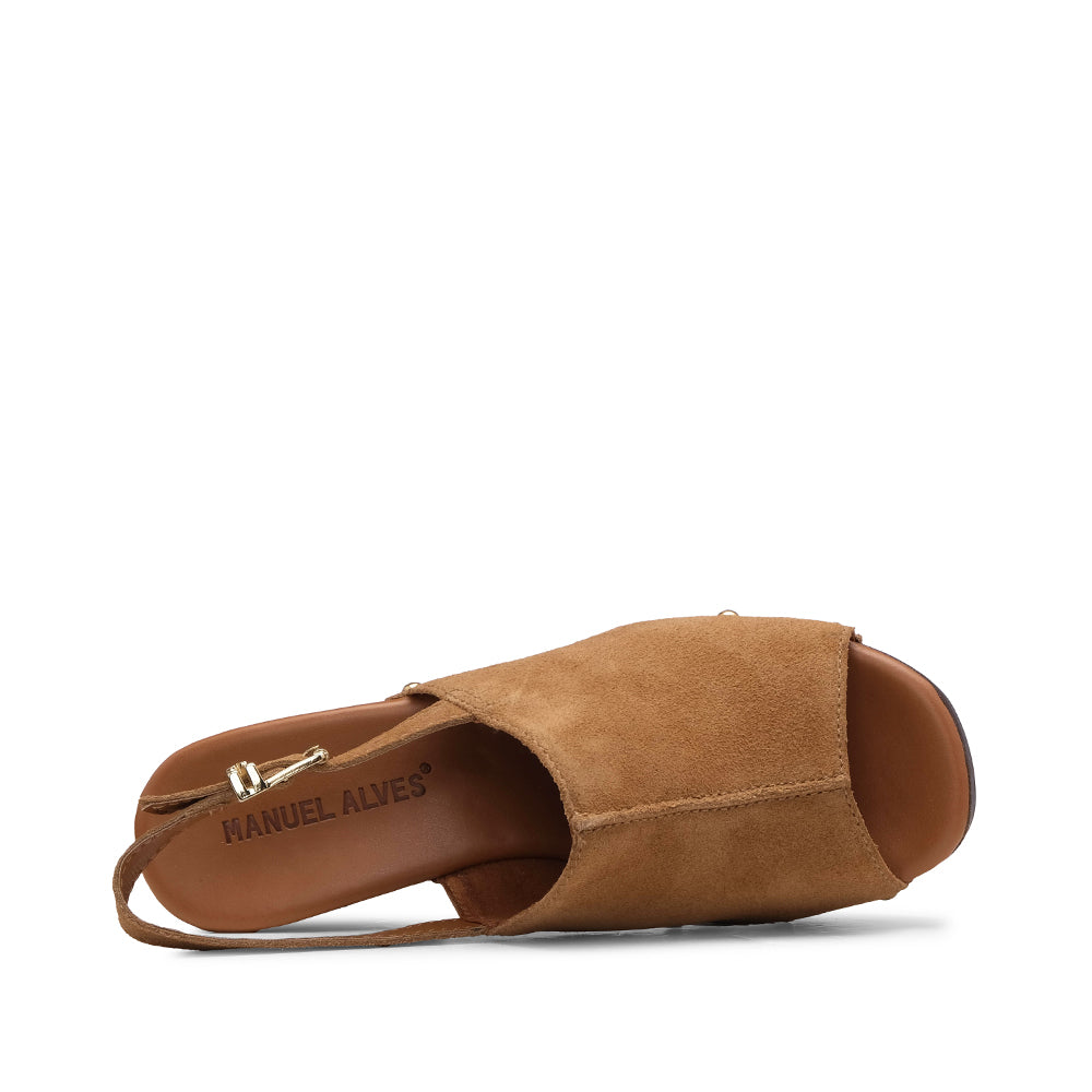 Sandália Salto Cunha Mulher Camurça Camel