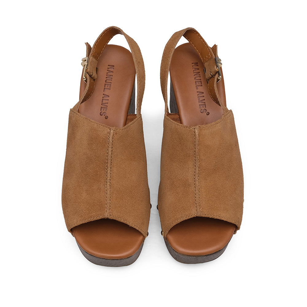 Sandália Salto Cunha Mulher Camurça Camel