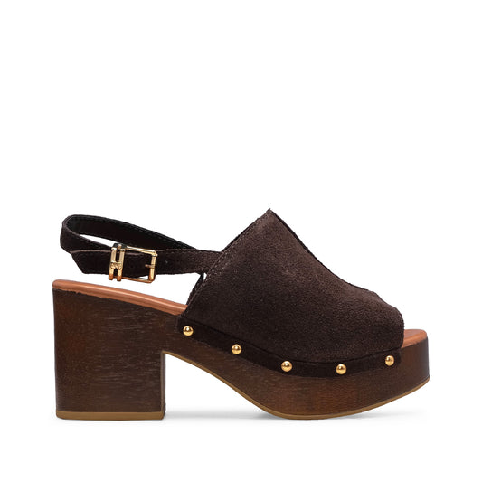 Sandália Salto Cunha Mulher Camurça Castanho