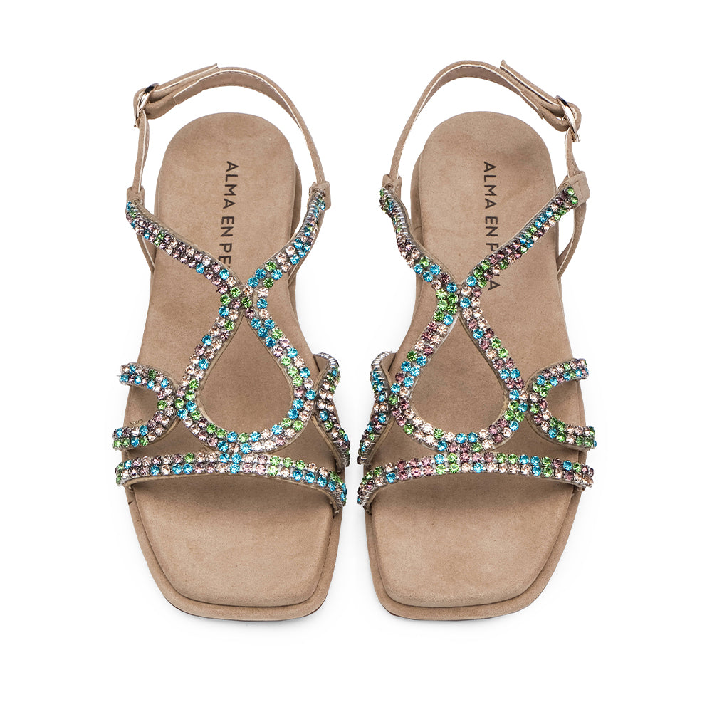 Sandália Salto Raso Mulher Metalizado Multicolor