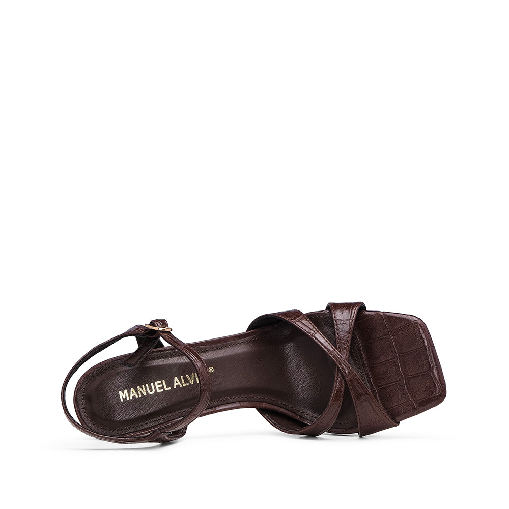 Sandália Salto Alto Mulher Animal Print Castanho