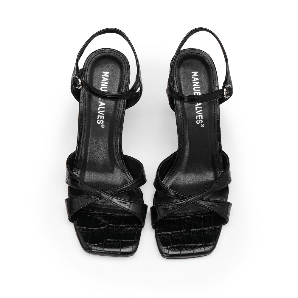 Sandália Salto Alto Mulher Animal Print Preto