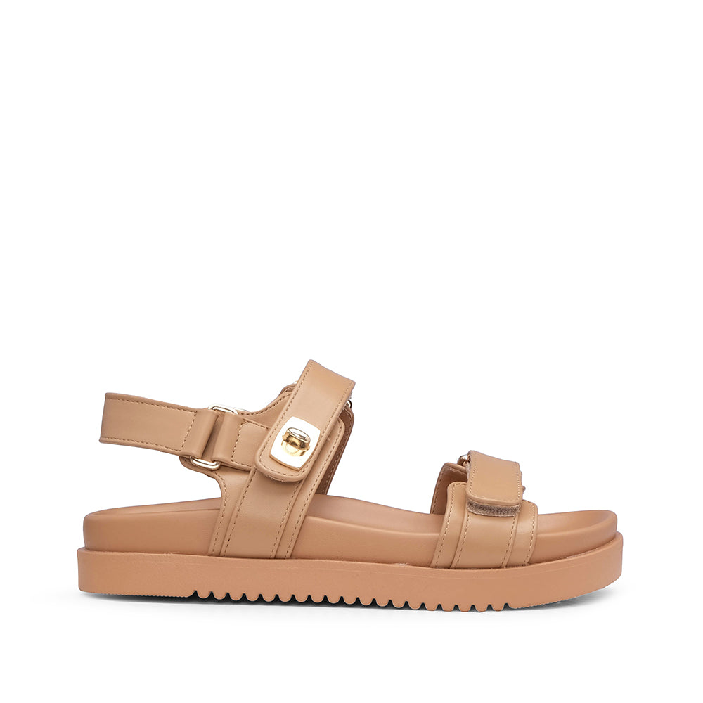 Sandália Salto Raso Mulher Camel
