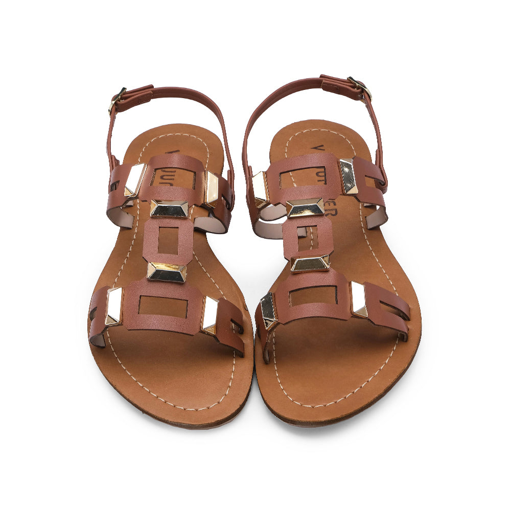 Sandália Salto Raso Mulher Camel