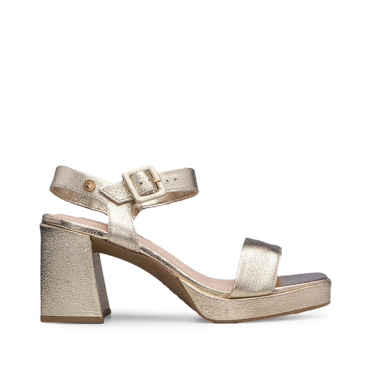 Women's High Heel Sandal in Metallic Gold