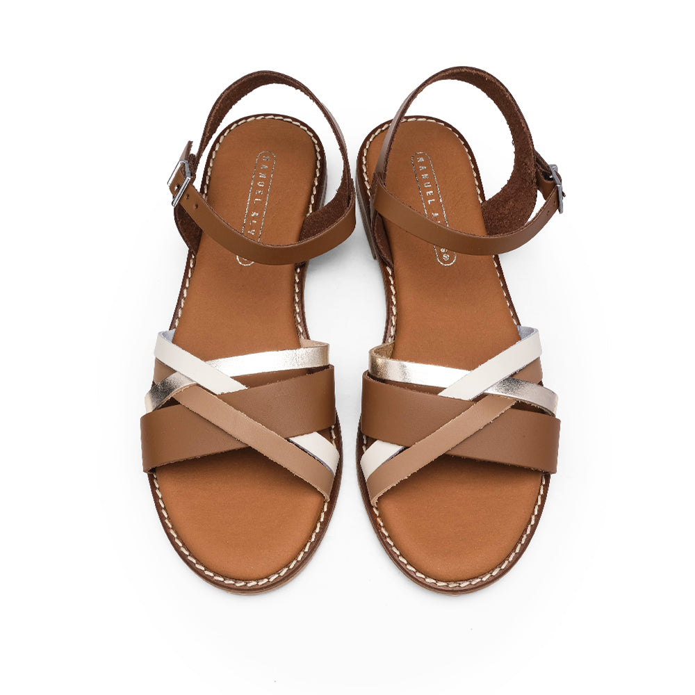 Sandália Salto Raso Mulher Pele Camel
