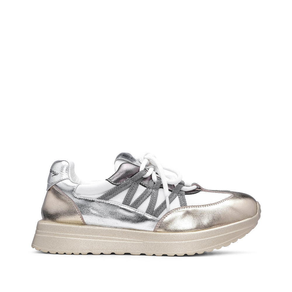 Sapatilha Casual Mulher Metalizado Branco E Ouro