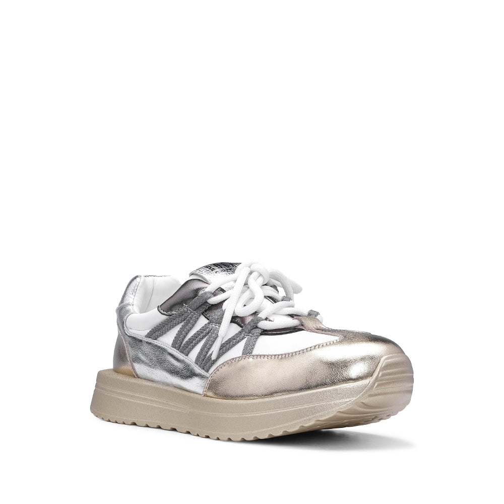 Sapatilha Casual Mulher Metalizado Branco E Ouro